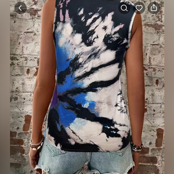 Blue/White Tie Dye Notched Neck Tank Top - Picture 2 of 2